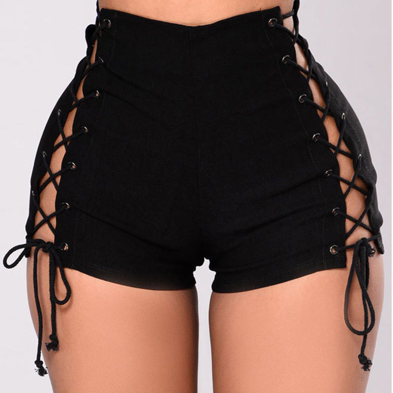 Women's Side Bandage High Waist Denim Shorts