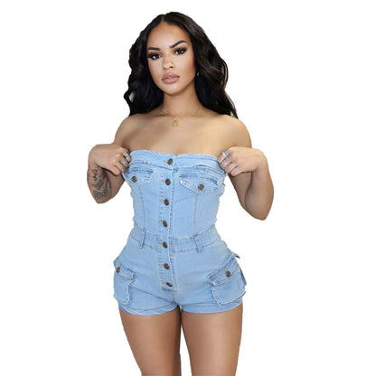 Denim Jumpsuit Tube Top Stretch Women