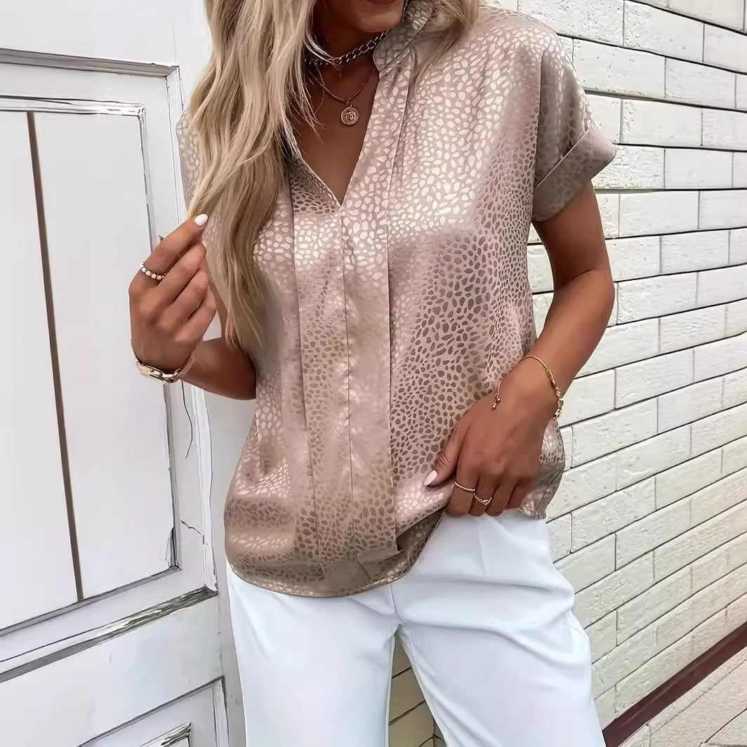 Jacquard Pullover V-neck Loose-fitting Women's Shirt