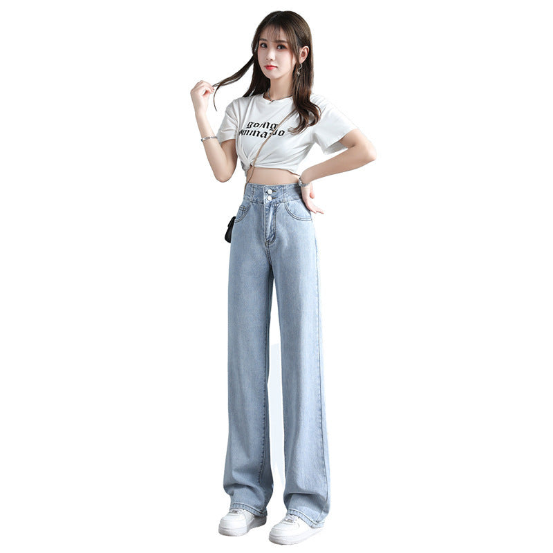 High Waist Jeans Straight Loose And Thin Wide Legs