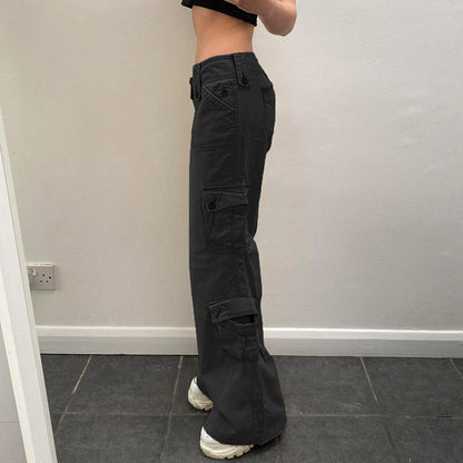 Double-breasted Buttoned Trendy Artificial Wear Multi-pocket Denim Casual Pants