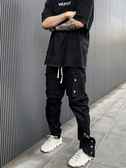 Breasted Slit Drawstring Cargo Pants