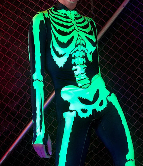 Fluorescent Skeleton Digital Printing Jumpsuit