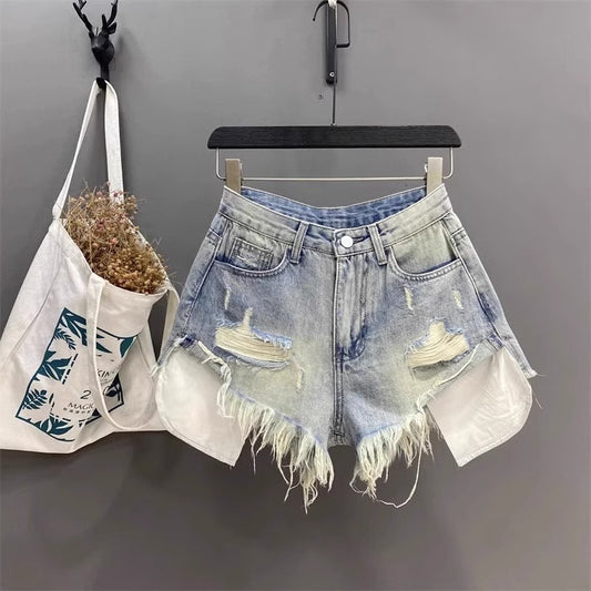 Pocket Exposed Hand Frayed Brushed Raw Edge Denim Hot Pants