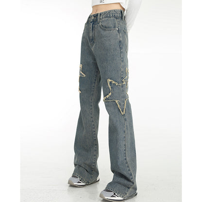 Spring High-waisted Draping Straight Slightly Flared Jeans