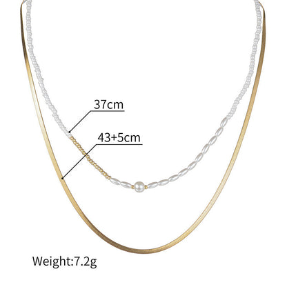 White Beaded Pearl Chain Double-layer Necklace