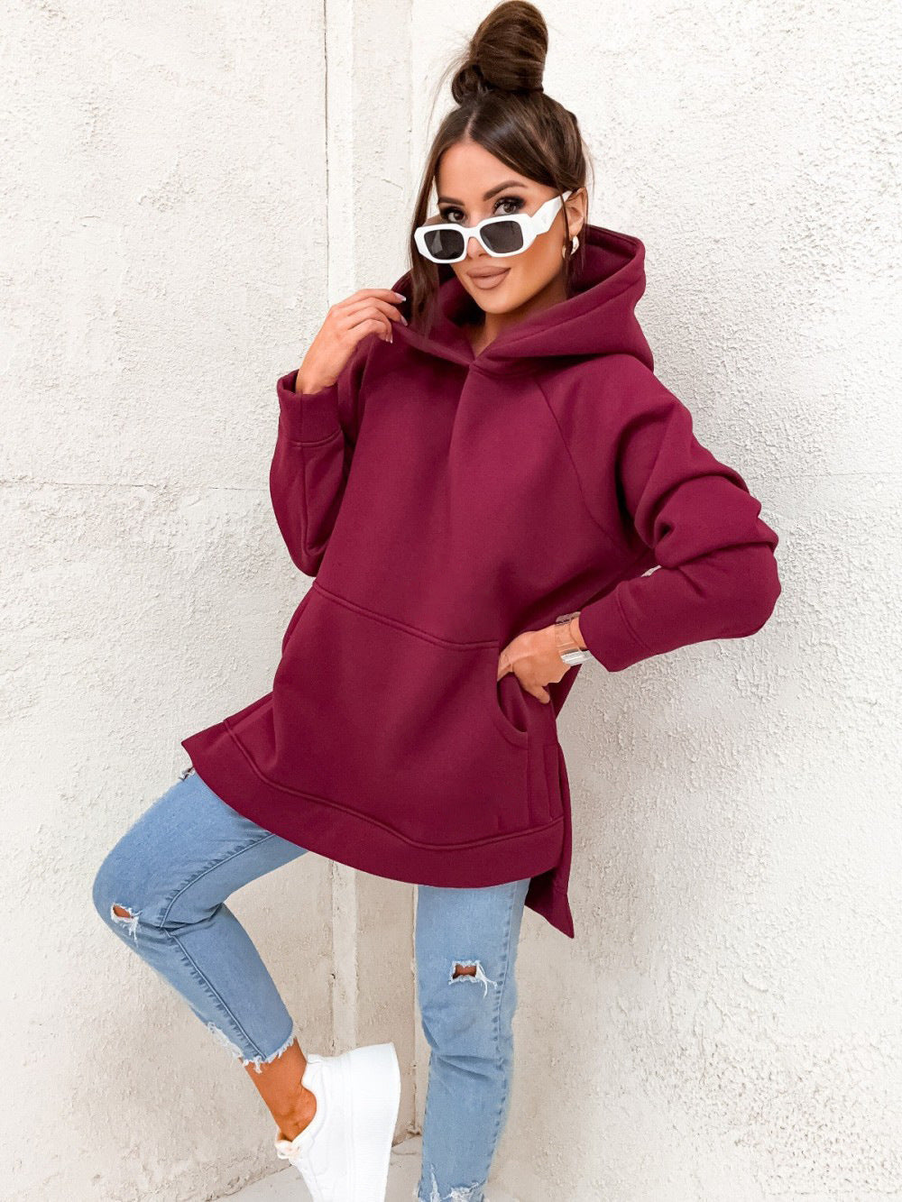 Women's Solid Color Hooded Casual Loose Sweater