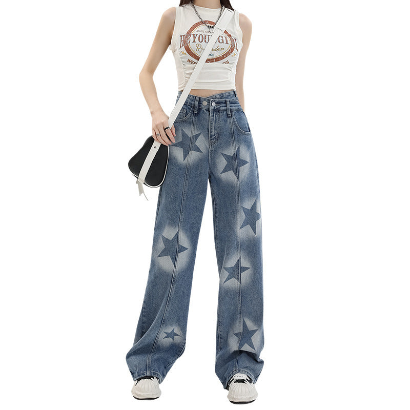 Loose Wide Leg Vintage Print Jeans