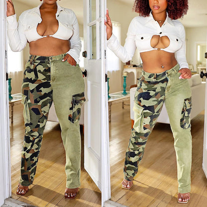 Women's Colorblock Slim Fit Camo Jeans