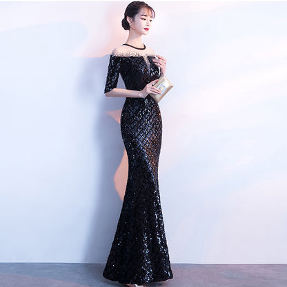 Host Catwalk Evening Dress Elegant Rhombus