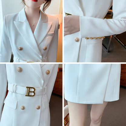 High Waist Slim Double-breasted Suit Collar Dress