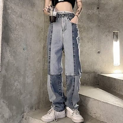 Women's Harajuku Style Retro Colorblock High Waist Jeans