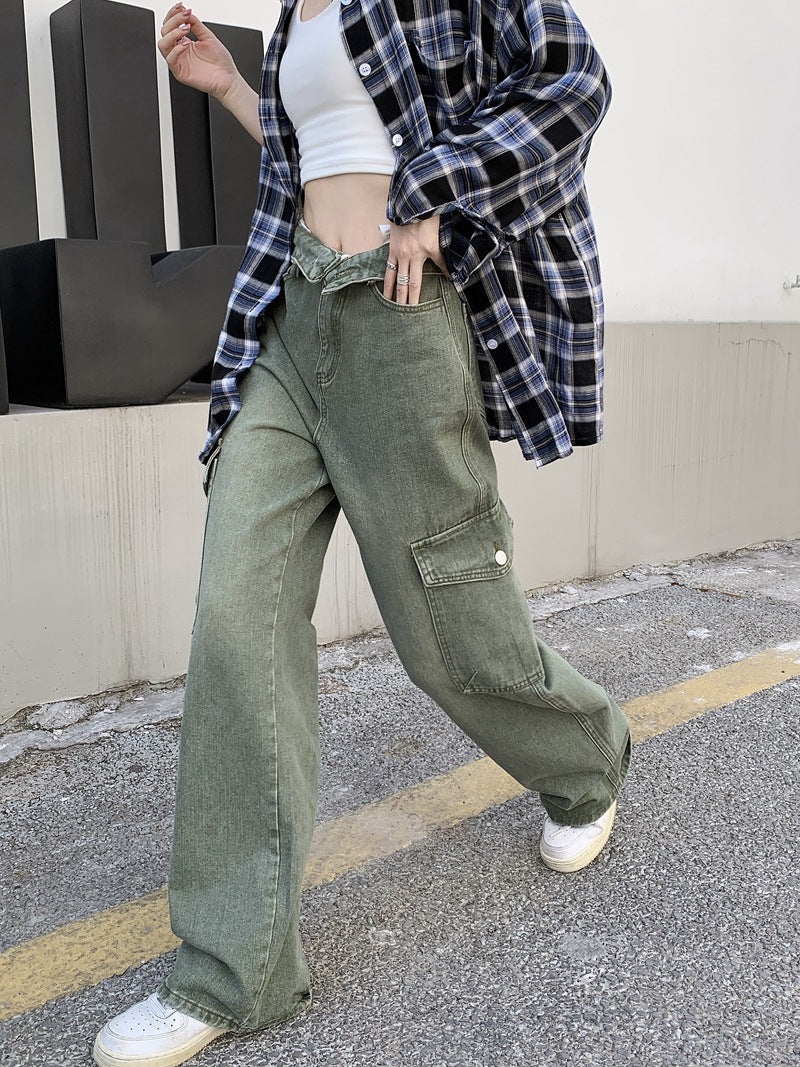 Super Hot Girl Casual High Waist Straight-leg Denim Wide Leg Pants