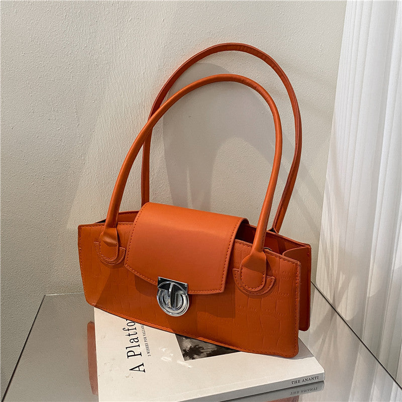 Solid Color Shoulder Contrast Color Western Style Lock Small Square Bag