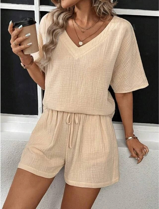 Summer Women's Double-layer Short-sleeved Shorts Suit