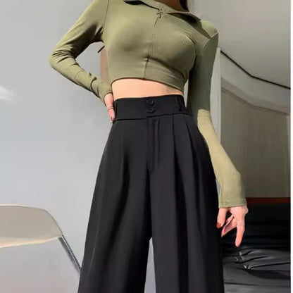 Suit Wide-leg Pants Women's High Waist Baggy Straight Trousers