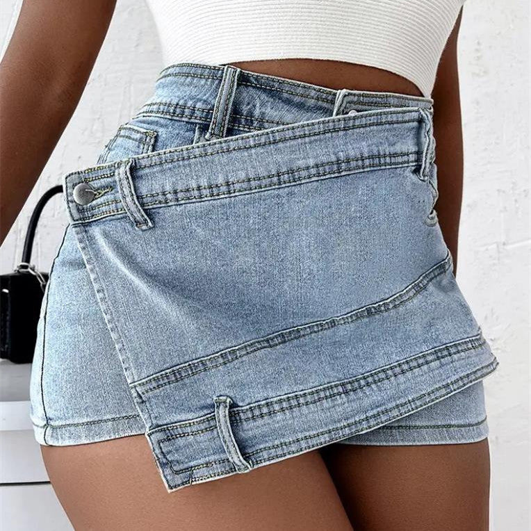 High Waist Irregular Wide Leg Pants Women's Summer Slimming Denim Skirted Leggings Shorts