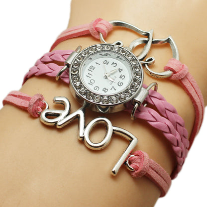 Double Heart-shaped Love Woven Multi-layer Watch