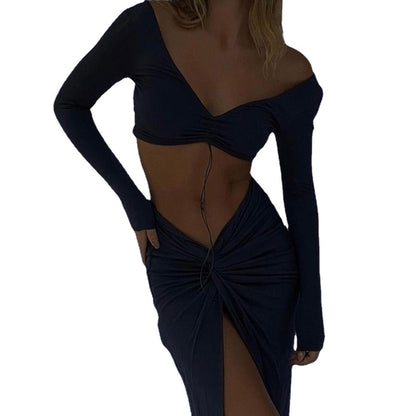 Hot Style Navel Tie Slit Skirt Suit