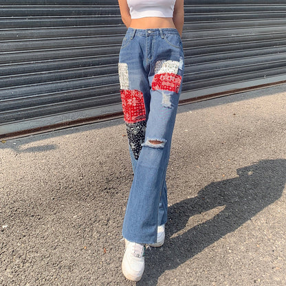 New Street Ripped Straight Casual Pants Women's Trousers