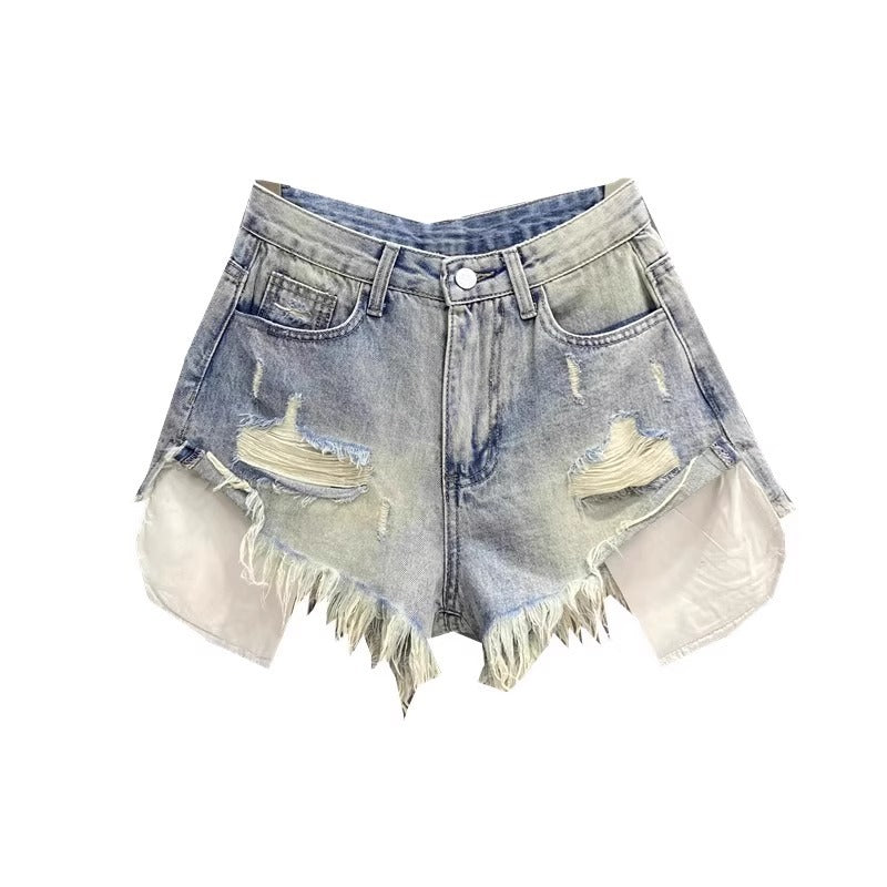 Pocket Exposed Hand Frayed Brushed Raw Edge Denim Hot Pants