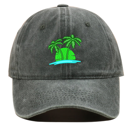 Coconut Embroidery Pattern Washed Old Soft Top Baseball Cap