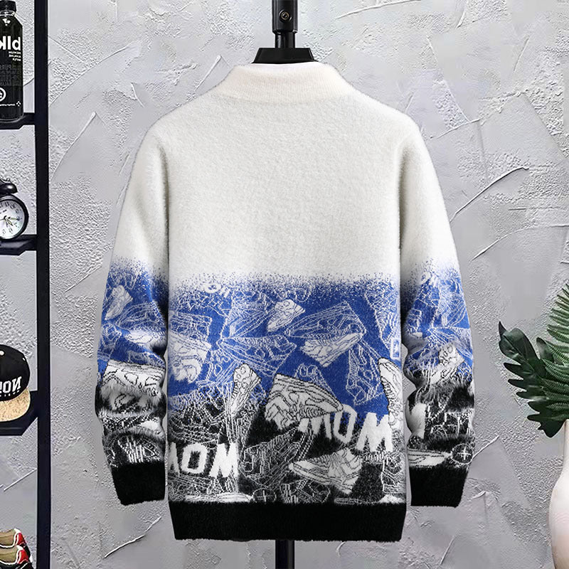 Fashion Patchwork Hip Hop Crew Neck Sweater Mens