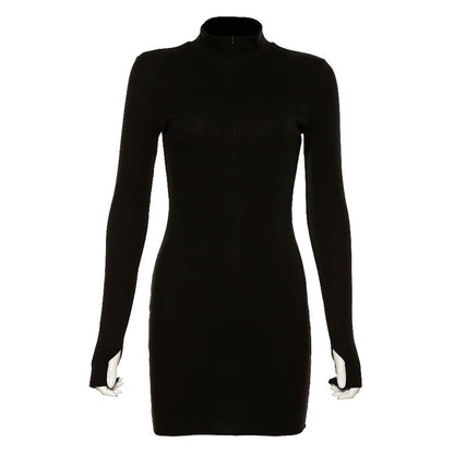 Everyday All-match Slim Design Zipper Long-sleeved Dress