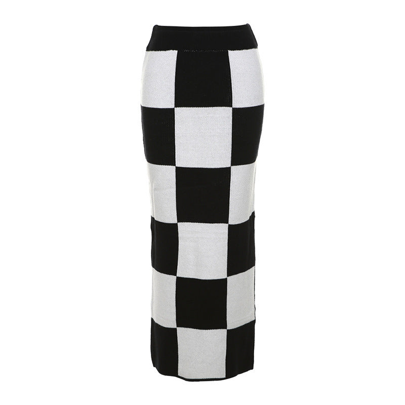 High Waist Figure Flattering Sheath Checkerboard Plaid Skirt For Women