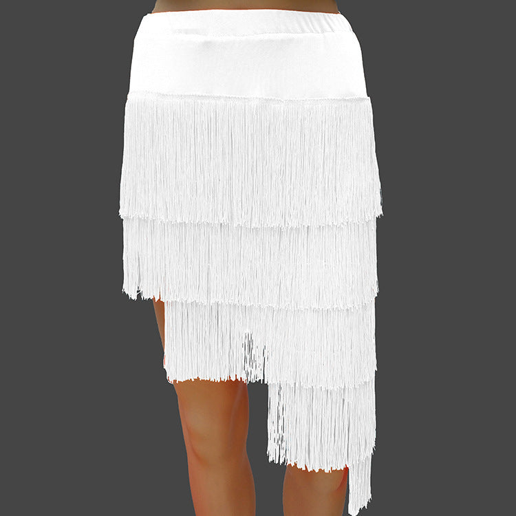 Color Irregular Fringe Skirt