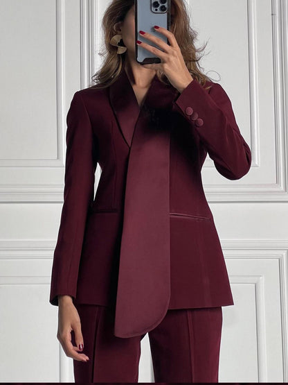 Irregular Collar Blazer & High Waist Pants Suit