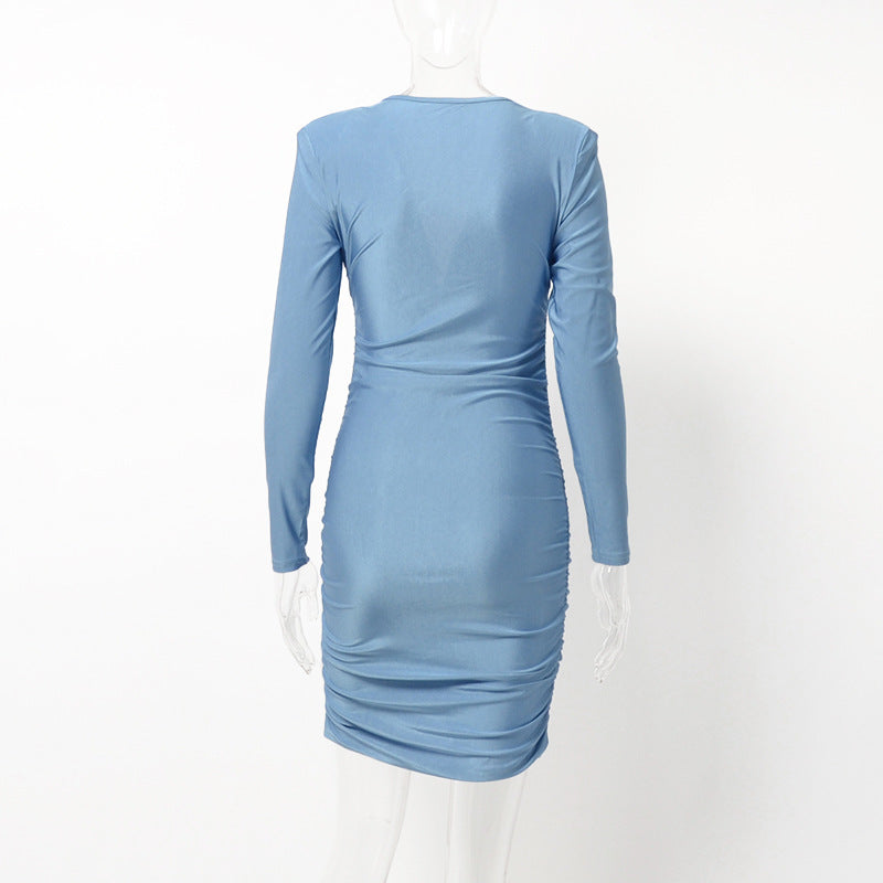 Slim Pleated Long-sleeved Dress Female