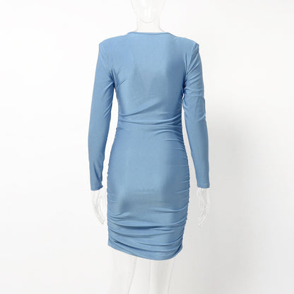 Slim Pleated Long-sleeved Dress Female