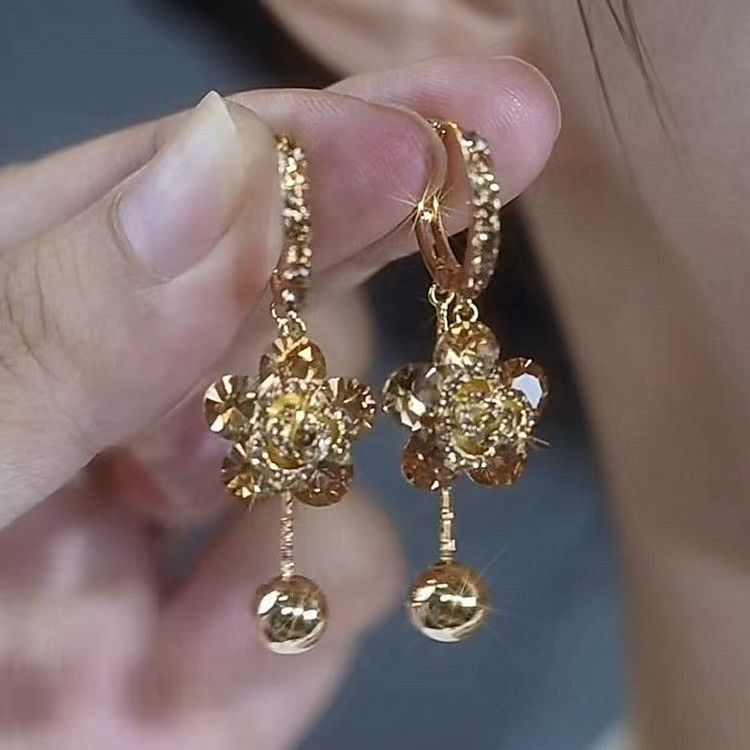 Brown Crystal Rose Earrings For Women