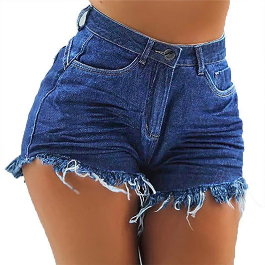 Mid-waist Ripped Sexy Fringed Denim Shorts