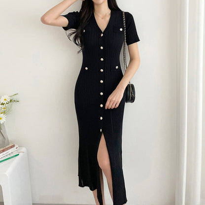 High-end Slim-fit Mid-length Collar Base Dress