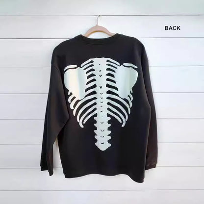 Bone Skull Dark Retro Long Sleeve Round Neck