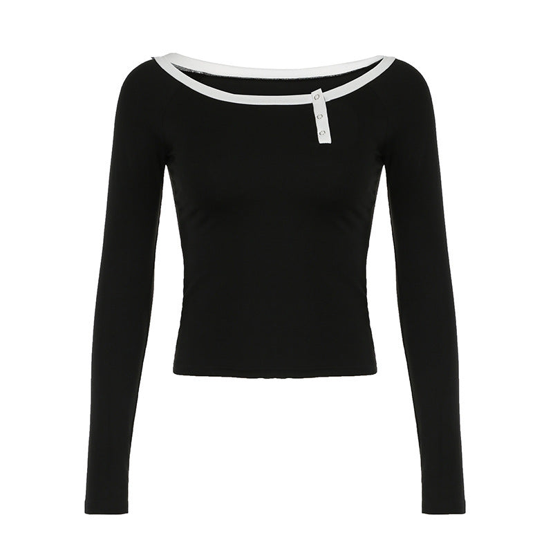 Women's Long-sleeved Shirt Autumn Slim Fit Slimming Neckline Small