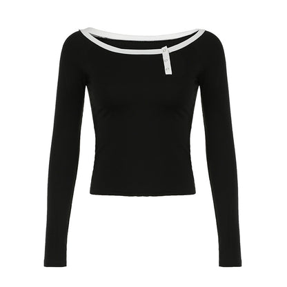 Women's Long-sleeved Shirt Autumn Slim Fit Slimming Neckline Small