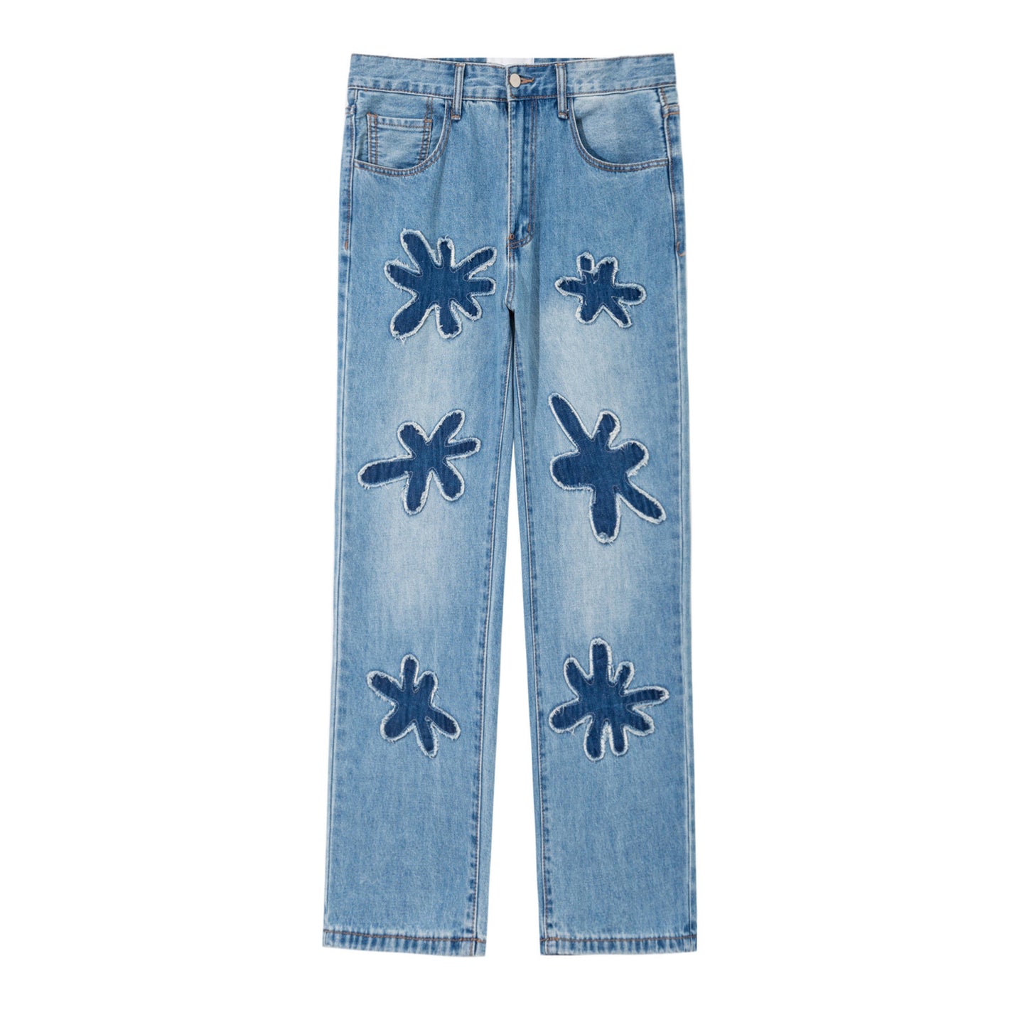 Retro Burnt Flowers Niche Wash Old Jeans For Men And Women