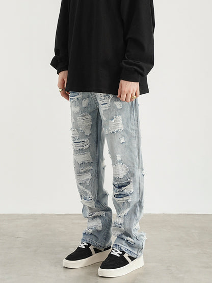 Men Destruction Patch Erosion Washed Jeans