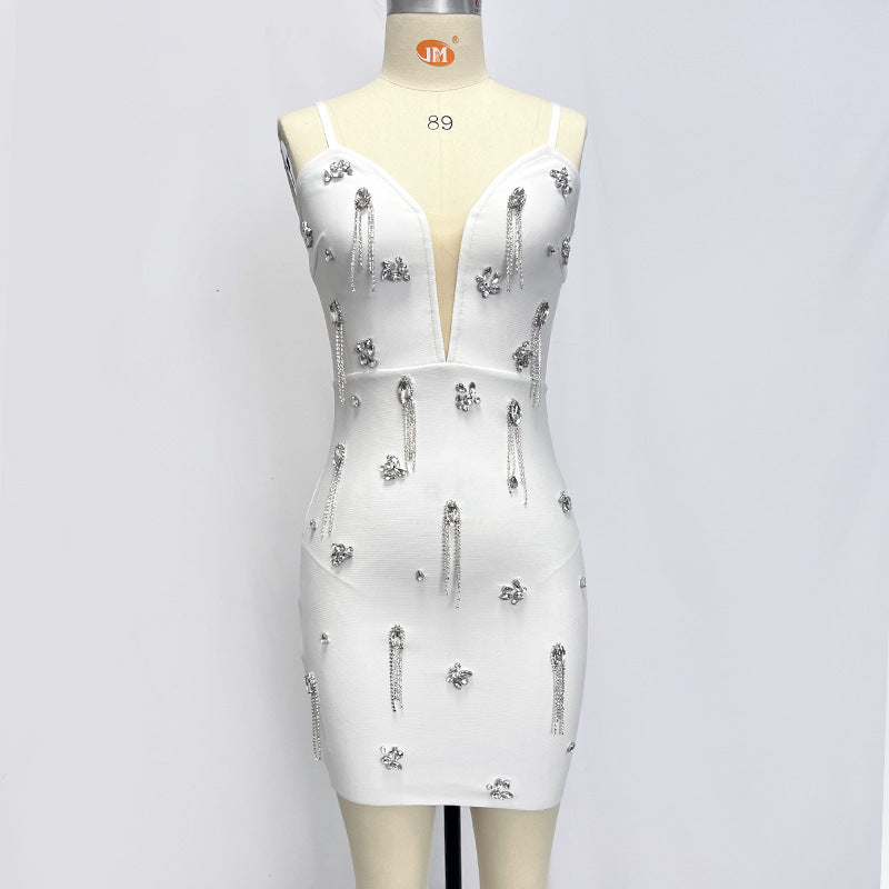 Female White Bandage One-piece Dress