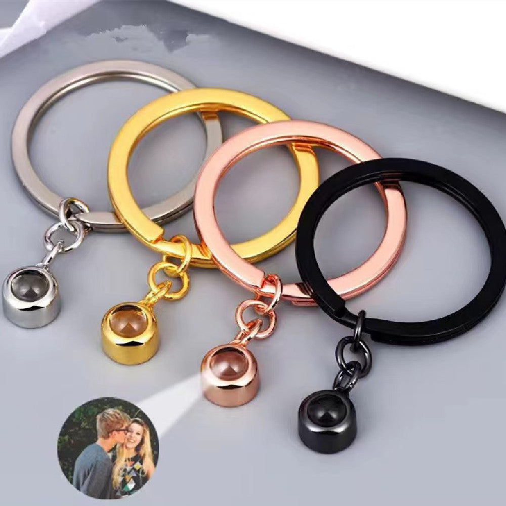 Personalized Photo Projection Key Chain Simple Custom Picture Small Circle Keyring For Women Men Memory Birthday Christmas Gift