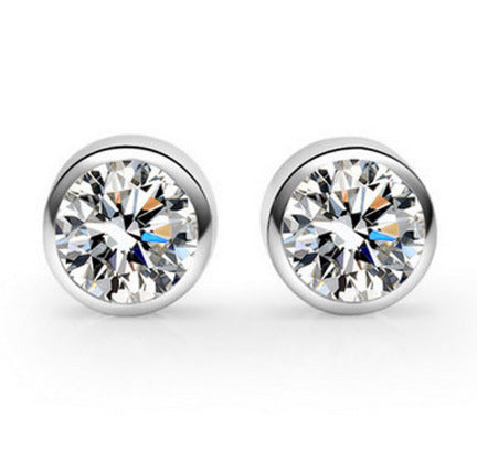 Sterling Silver Round Single Diamond Zircon Earrings