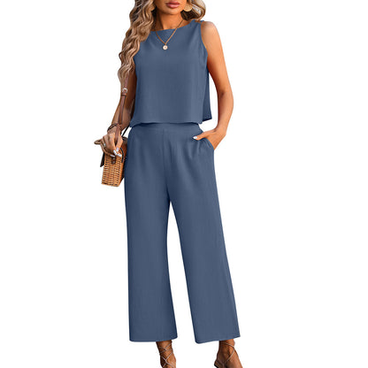 Sleeveless Vest Wide Leg Pants Casual Two-piece Suit