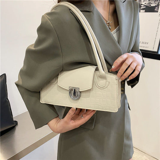 Solid Color Shoulder Contrast Color Western Style Lock Small Square Bag