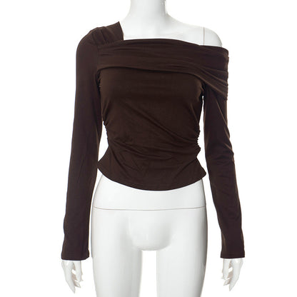 One-shoulder Long-sleeved Top T-shirt For Women