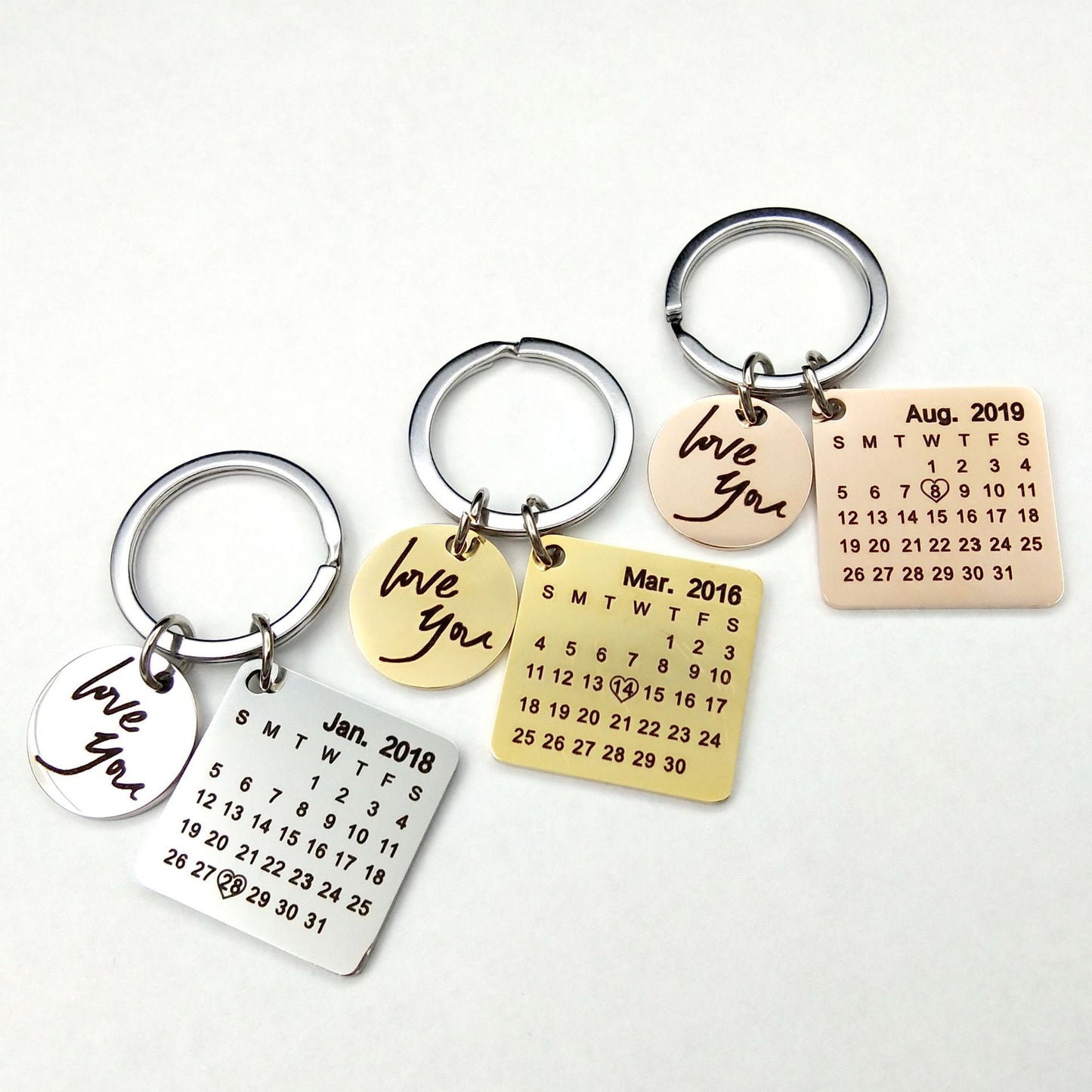 Custom DIY Personalized Calendar Keychain Hand Carved Calendar Keyring Gift For Boyfriend Girlfriend Stainless Steel Private