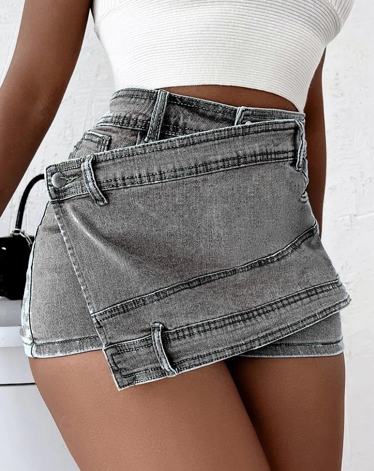 High Waist Irregular Wide Leg Pants Women's Summer Slimming Denim Skirted Leggings Shorts