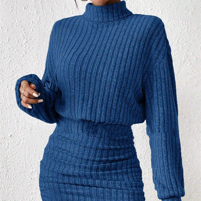 Long Sleeve High Neck Ribbing Woolen Knit Suit